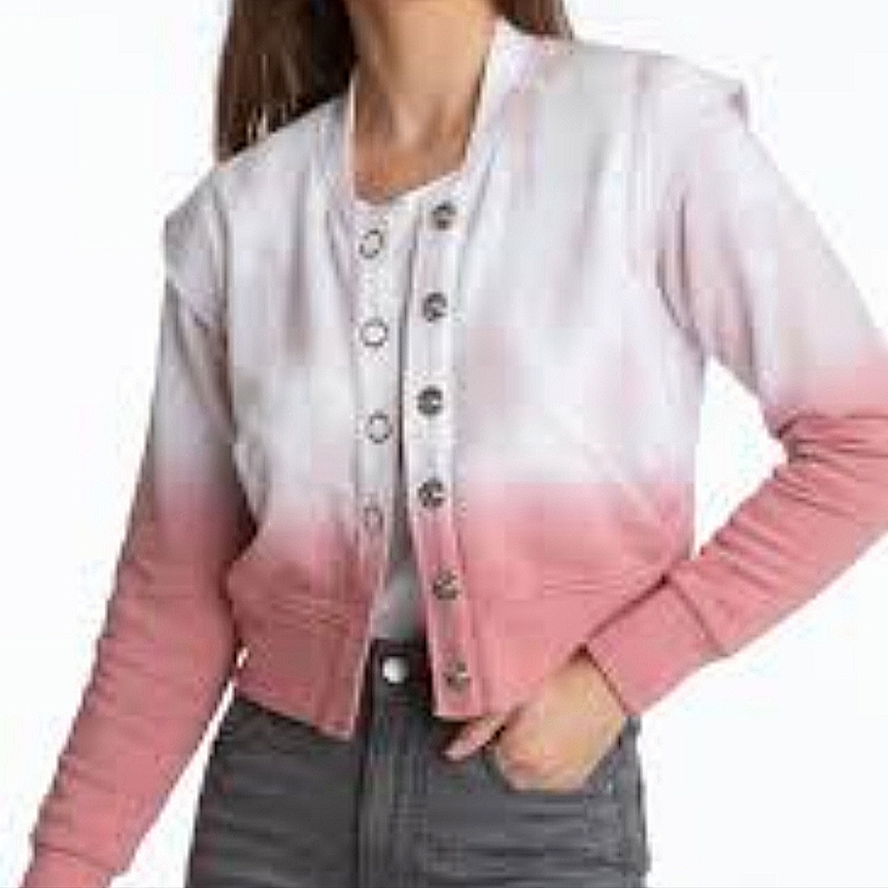 525 America Pink and Cream Ombre Dip Dye Snap Closure Bomber Sweat Sz Medium